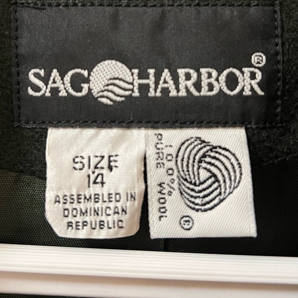 Sag Harbor Elegant Dark Green Oversized Wool Blazer Shoulder Pads Size 14 - Picture 2 of 8